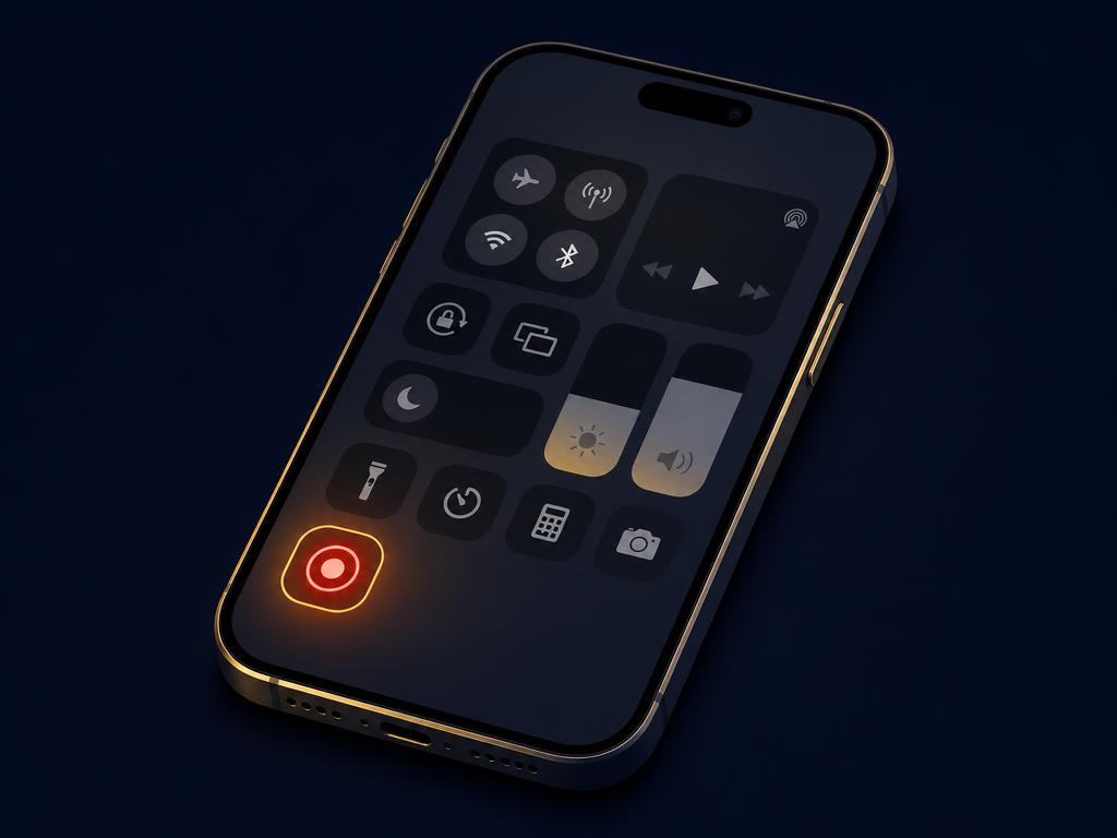 iPhone Control Center with the screen recording button highlighted